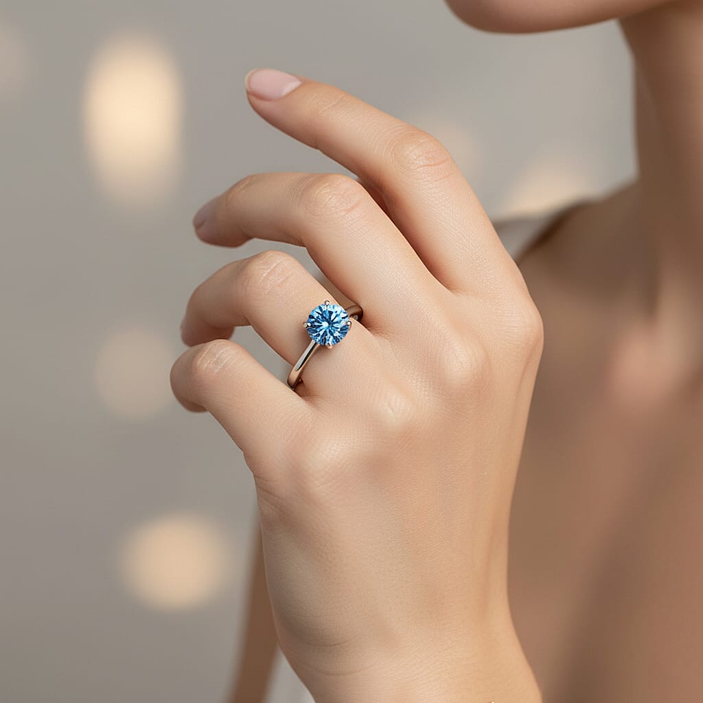 MONSTER DEAL - Luxuriant SGL Certified Lab Grown Blue Diamond (SI Fancy Blue)  Ring in Rhodium Overlay Sterling Silver 2.00 Ct.