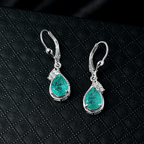 D'Joy Emeraldine Triplet Quartz & White Zircon Lever Back Earring in Platinum Overlay Sterling Silver 4.29 Ct.