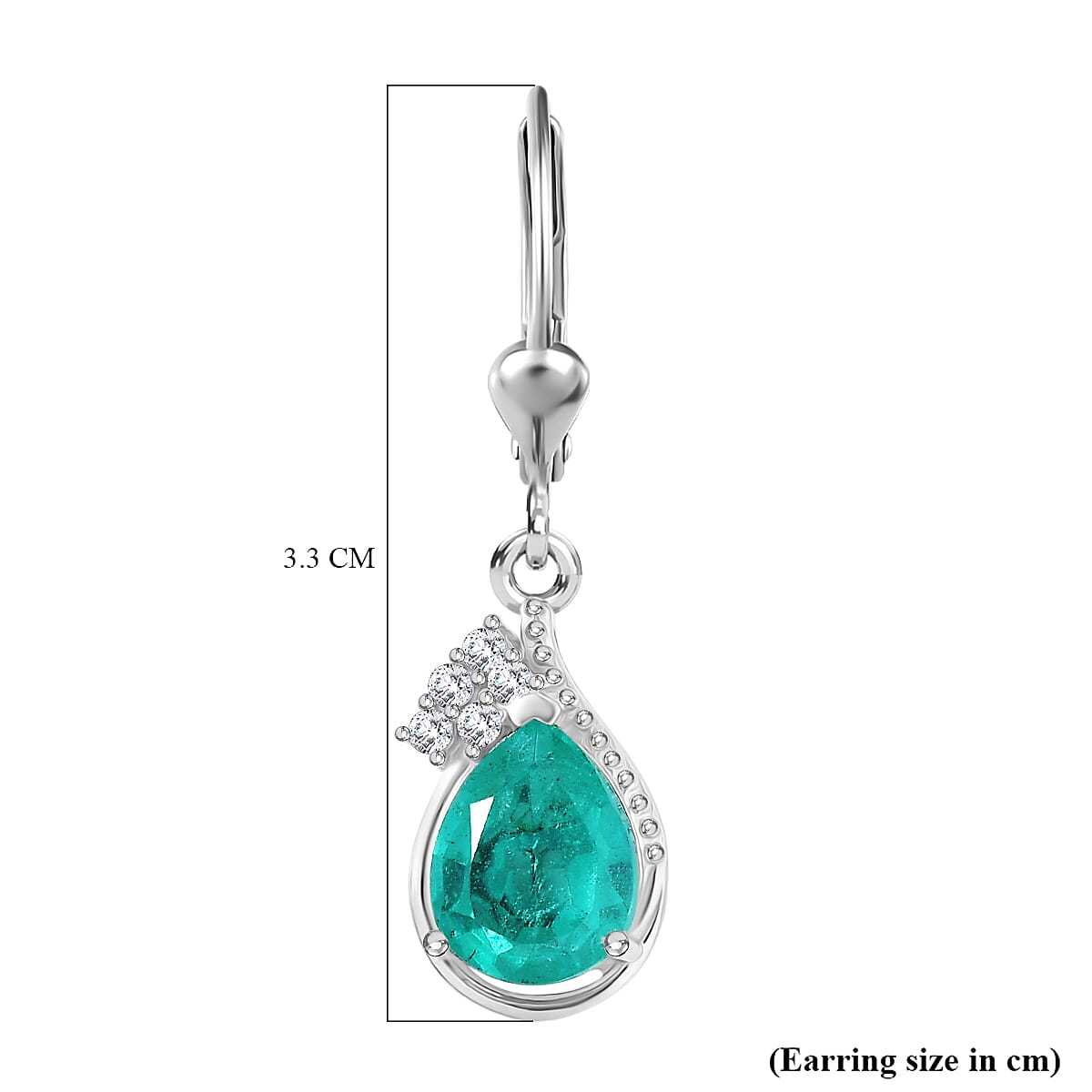 D'Joy, Emeraldine Triplet Quartz , White Zircon Solitaire Lever Back Earring in Platinum Overlay Sterling Silver 4.29 ct  4.290  Ct.