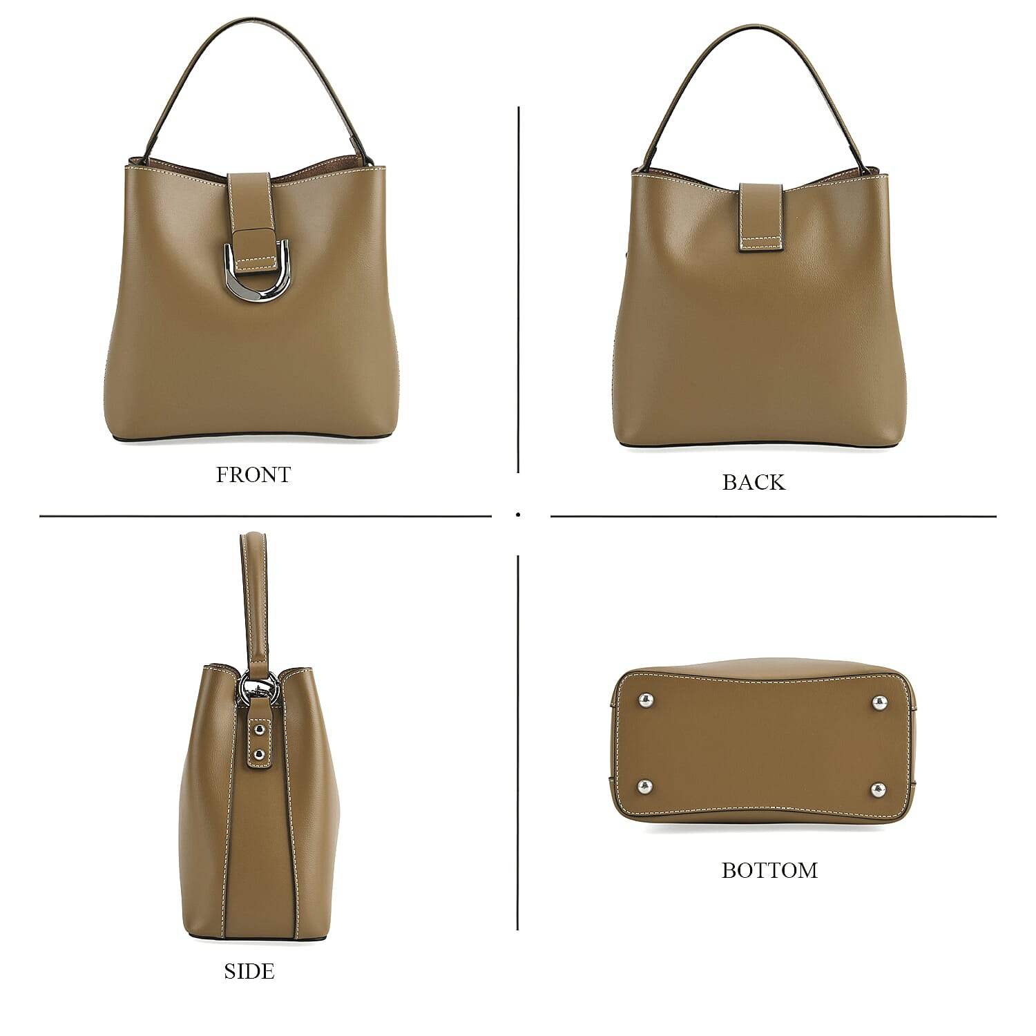 Designer Inspired Genuine Leather Bucket Bag with Detachable Strap (125cm) - Brown