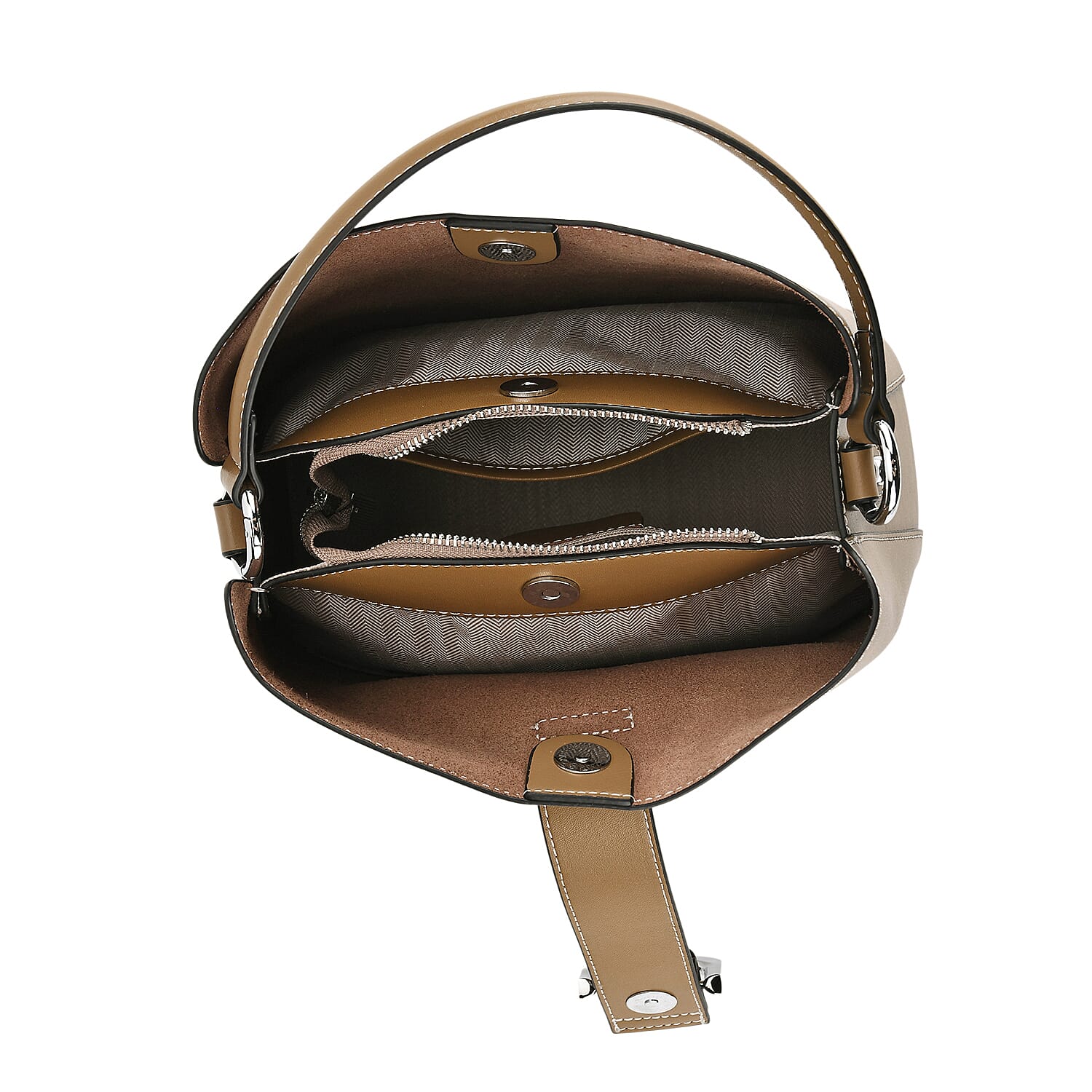 Designer Inspired Genuine Leather Bucket Bag with Detachable Strap (125cm) - Brown