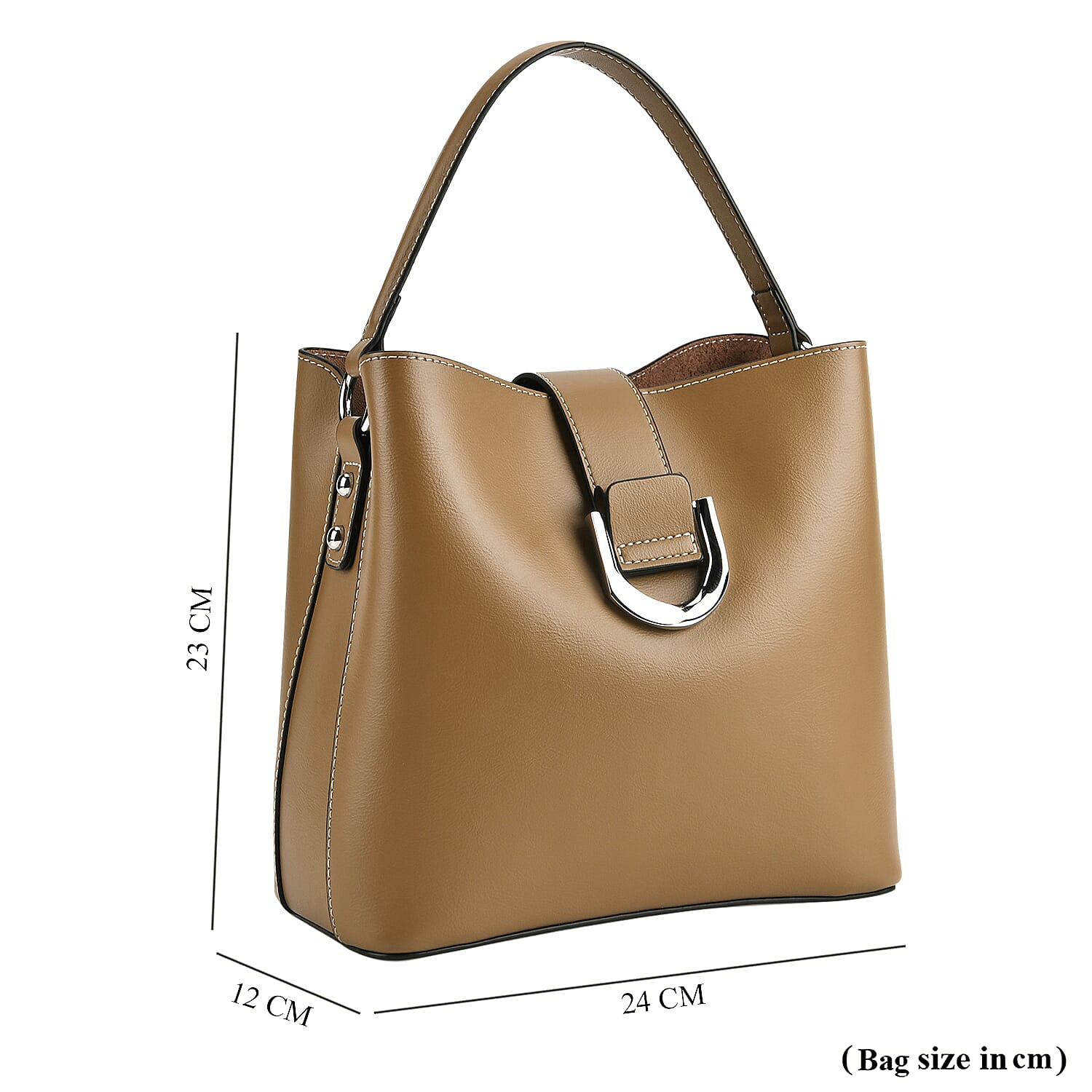 Designer Inspired Genuine Leather Bucket Bag with Detachable Strap (125cm) - Brown