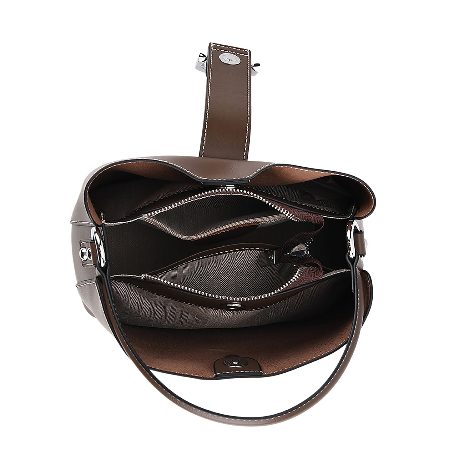 Designer Inspired Genuine Leather Bucket Bag with Detachable Strap (125cm) - Coffee
