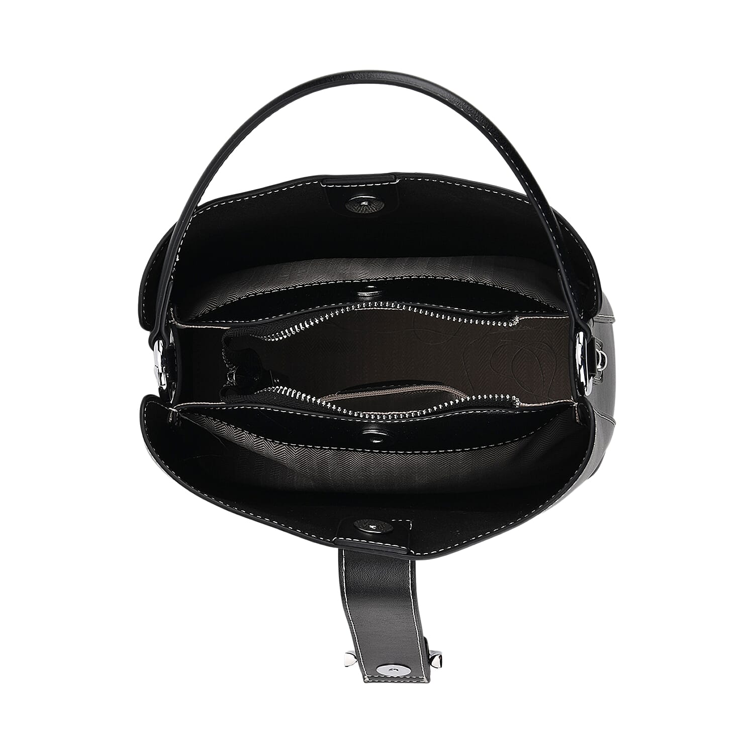 Designer Inspired Genuine Leather Bucket Bag with Detachable Strap (125cm) - Black