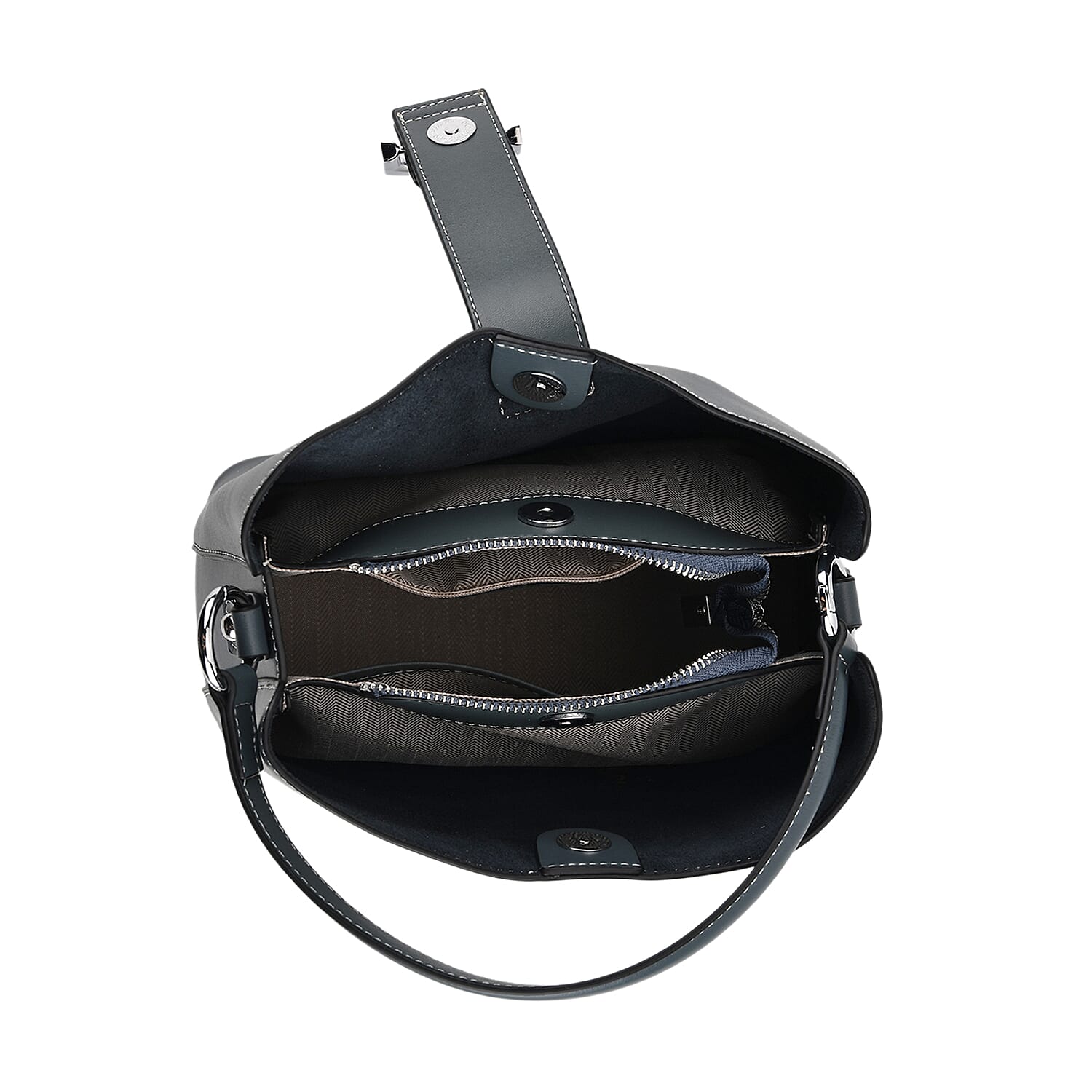 Designer Inspired Genuine Leather Bucket Bag with Detachable Strap (125cm) - Dark Teal