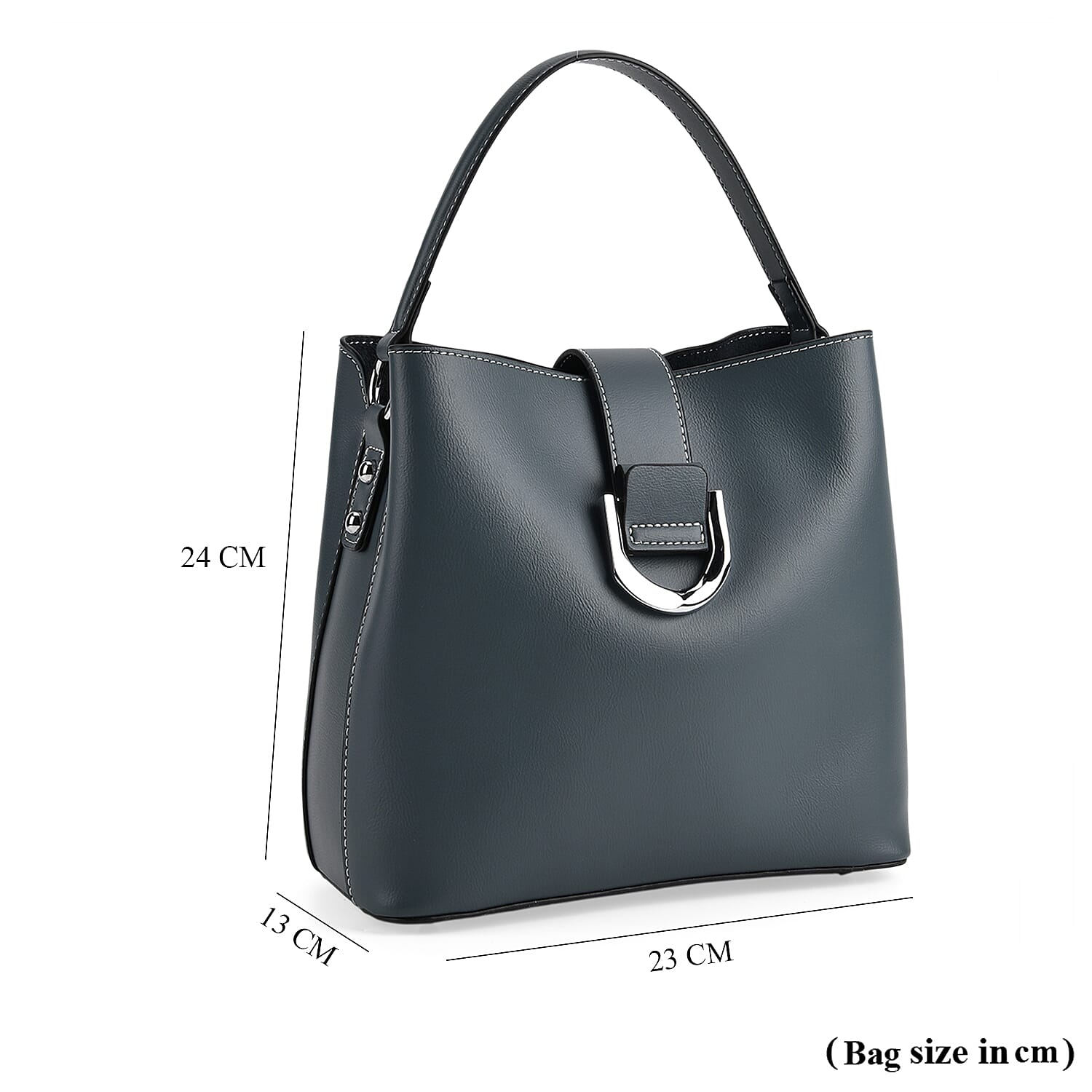 Designer Inspired Genuine Leather Bucket Bag with Detachable Strap (125cm) - Dark Teal