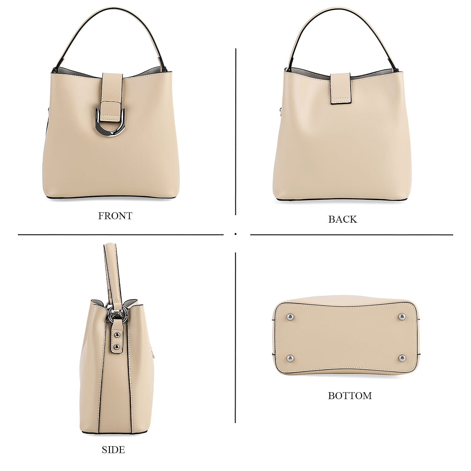 Designer Inspired Genuine Leather Bucket Bag with Detachable Strap (125cm) - Cream