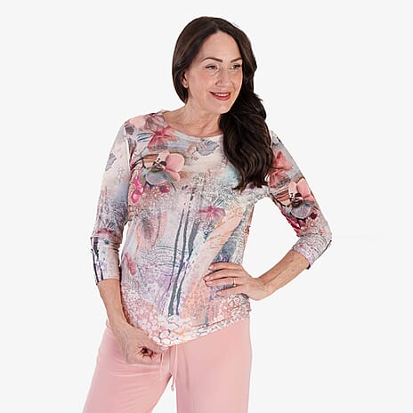 Anamor Printed Long Sleeve Top (Size S) - Rose Pink