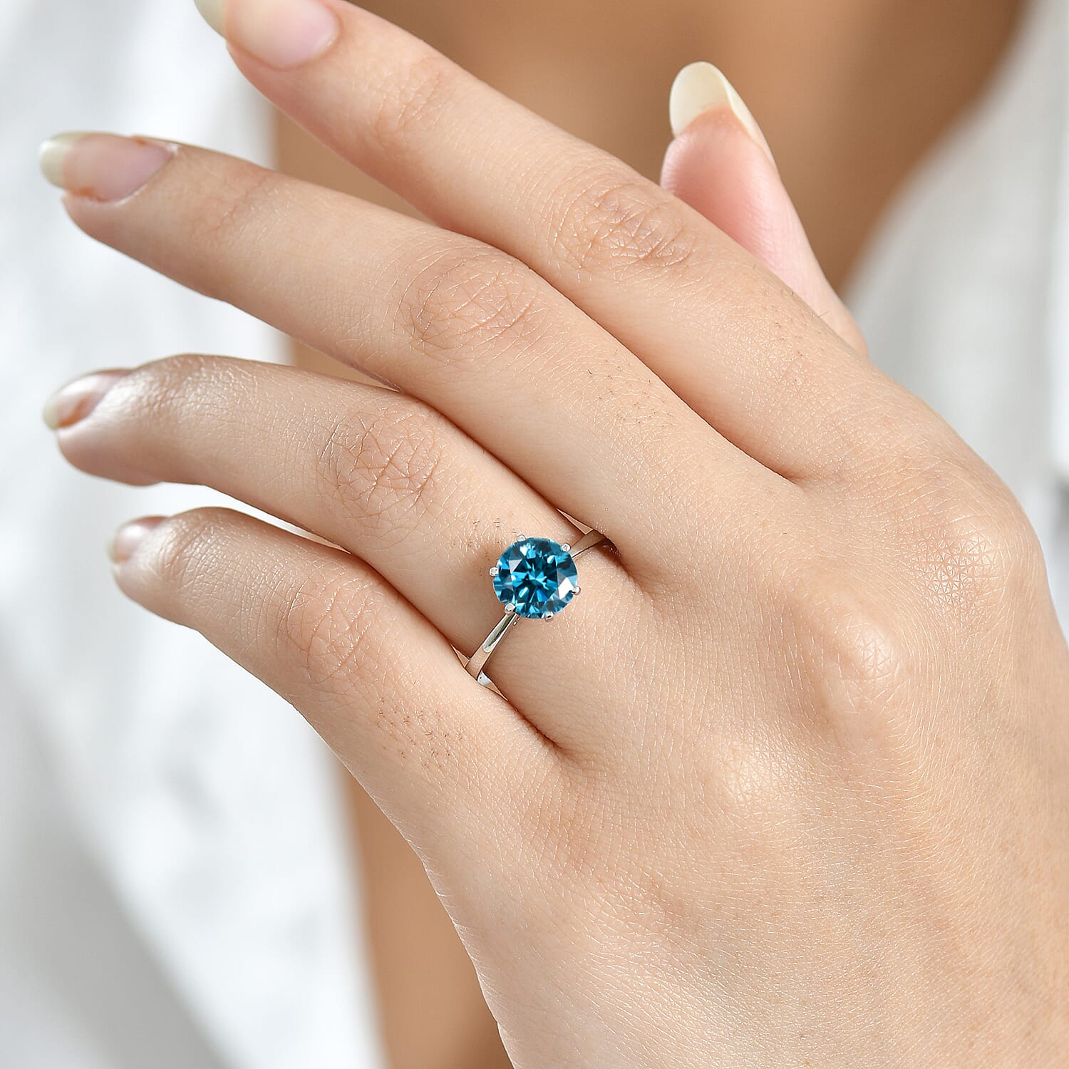 MONSTER DEAL - Luxuriant 950 Platinum SGL Certified Lab Grown Blue Diamond (VS) Solitaire Ring 2.08 Ct.