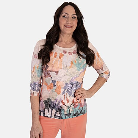 Anamor Printed Long Sleeve Top (Size L) - Coral
