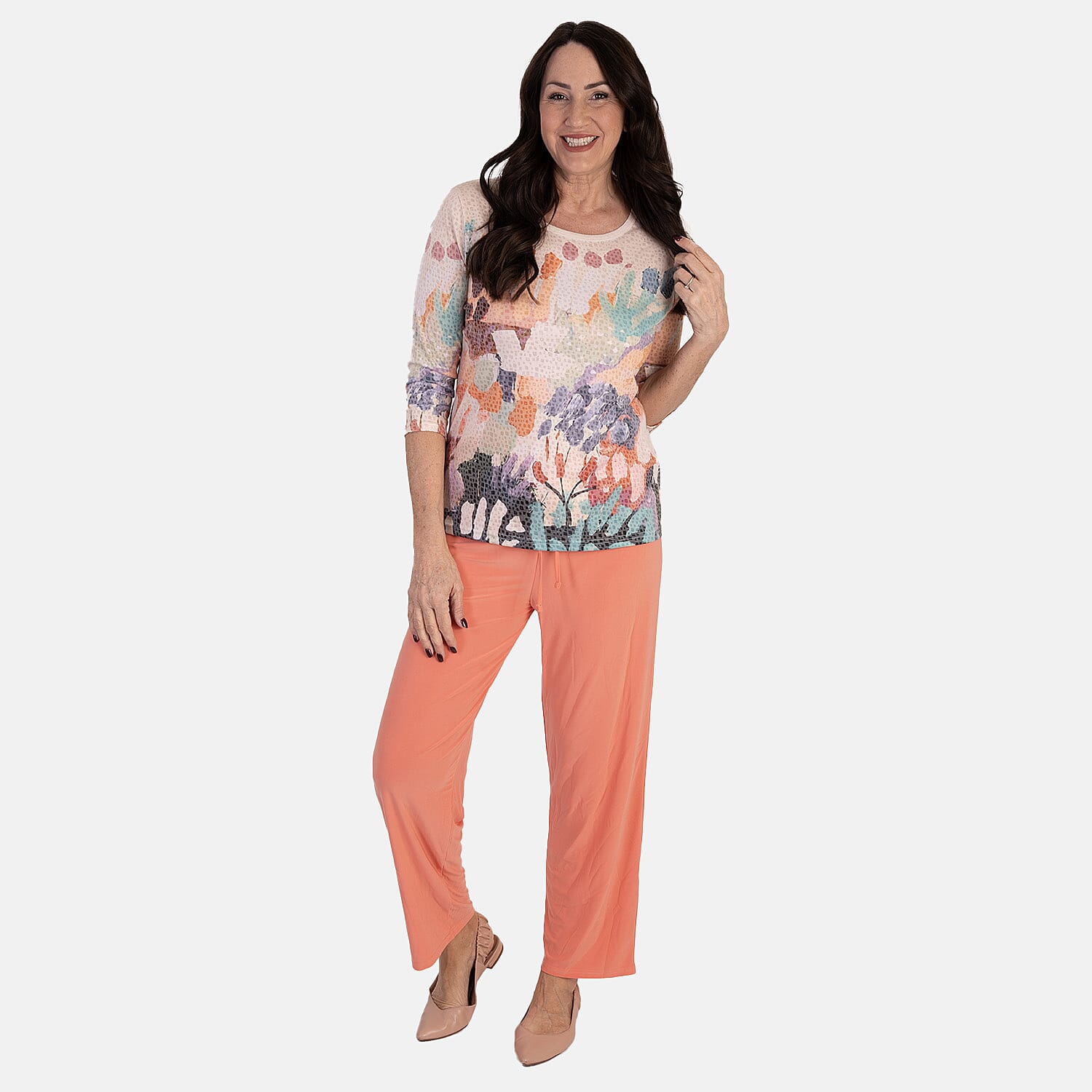 Anamor-Printed-Long-Sleeve-Top-Size-S-Coral