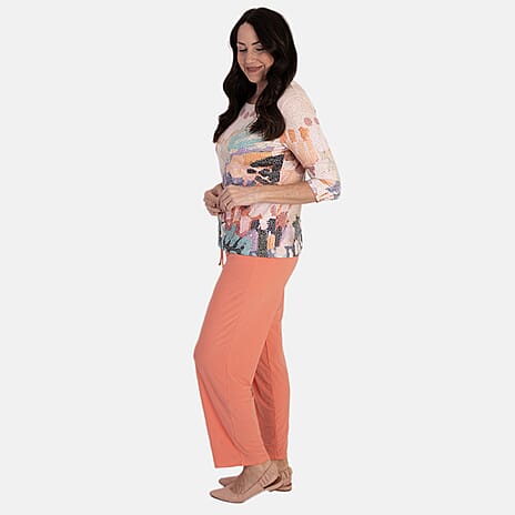 Anamor Printed Long Sleeve Top (Size XL) - Coral