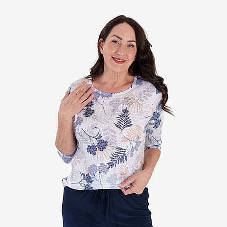 Anamor Printed Long Sleeve Top (Size XL) - White