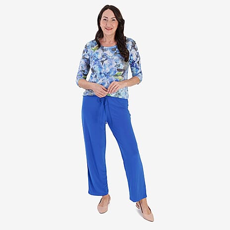 Anamor Printed Long Sleeve Top (Size L) - Cobalt