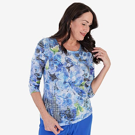 Anamor Printed Long Sleeve Top (Size L) - Cobalt