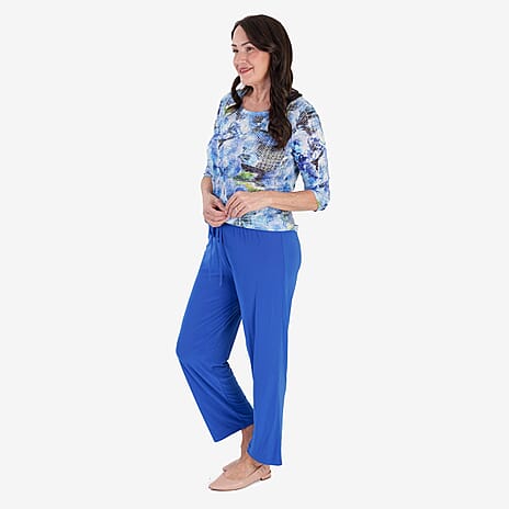Anamor Printed Long Sleeve Top (Size S) - Cobalt