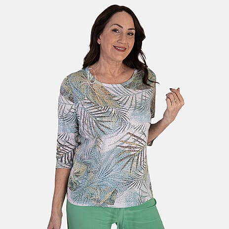 Anamor Printed Long Sleeve Top (Size M) - Aqua Leaf