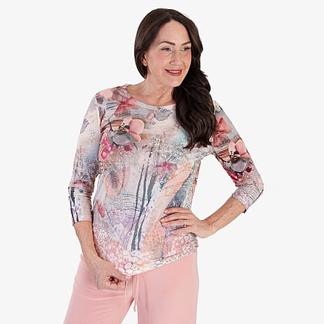 Anamor Printed Long Sleeve Top (Size XL) - Salmon Pink