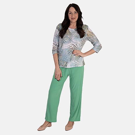 Anamor Ity Ankle Grazer Trouser With Drawstring Waist (Size S-M) - Aqua Leaf
