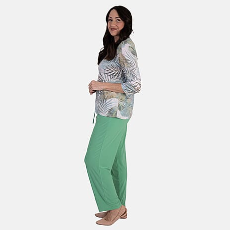 Anamor Ity Ankle Grazer Trouser With Drawstring Waist (Size S-M) - Aqua Leaf