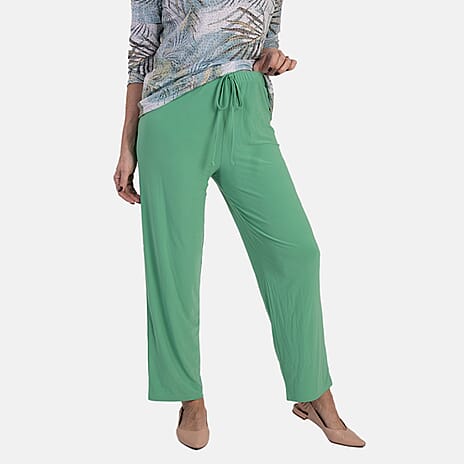 Anamor Ity Ankle Grazer Trouser With Drawstring Waist (Size L-XL) - Aqua Leaf