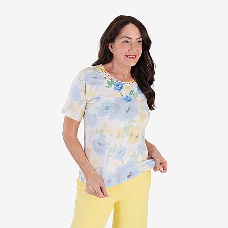Anamor Floral Lace Neck Detail Top (Size M) - Lemon