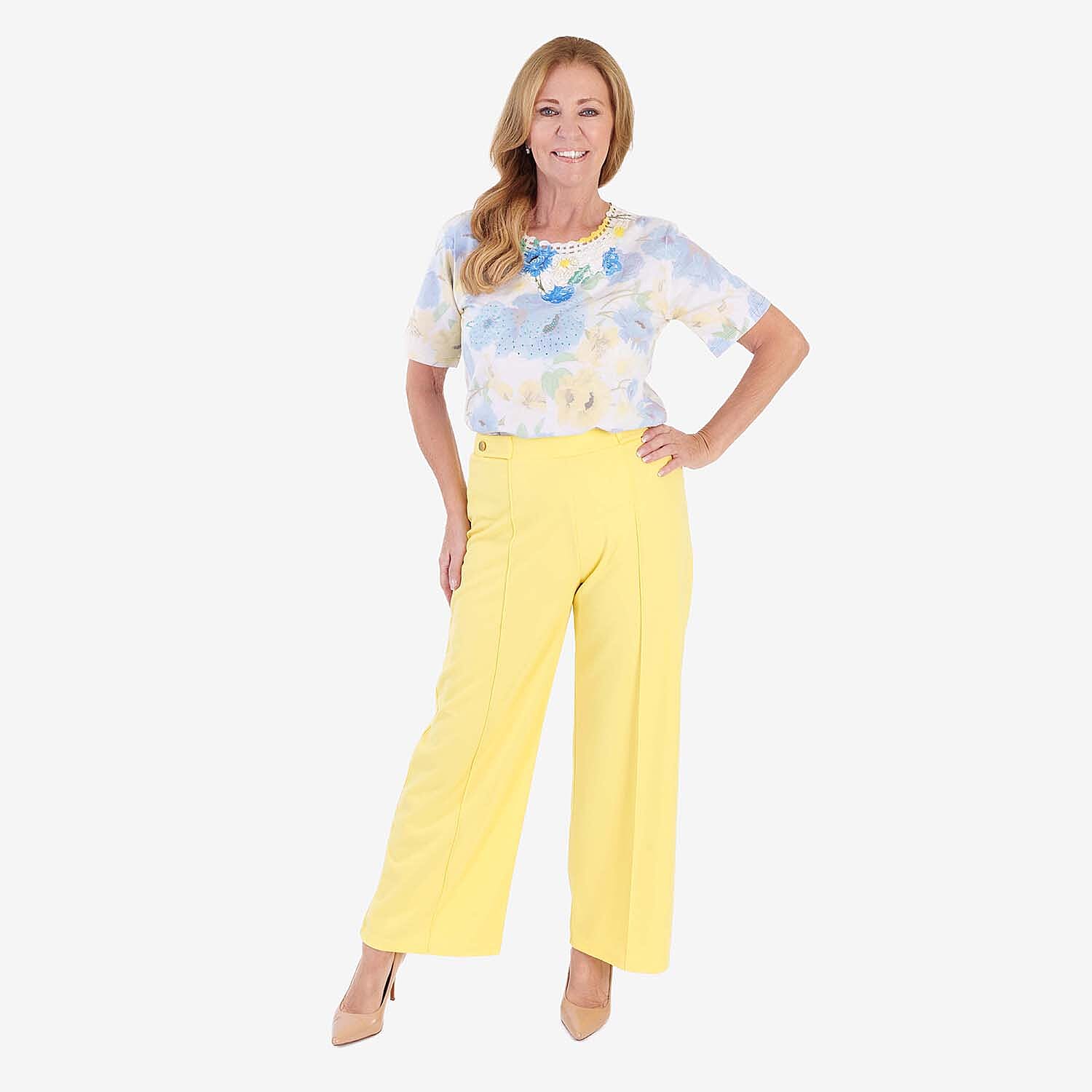 Anamor Crepe Pintuck Wideleg Trousers With Gold Button Detail 