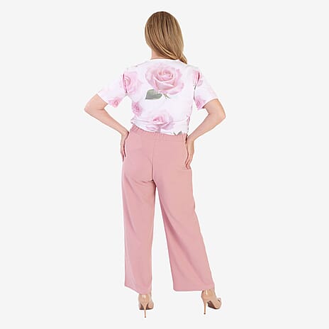 Anamor Scuba Crepe Trousers with Side Lock Gold Button Detail and 27Inch Leg (Size 12) - Rose Pink