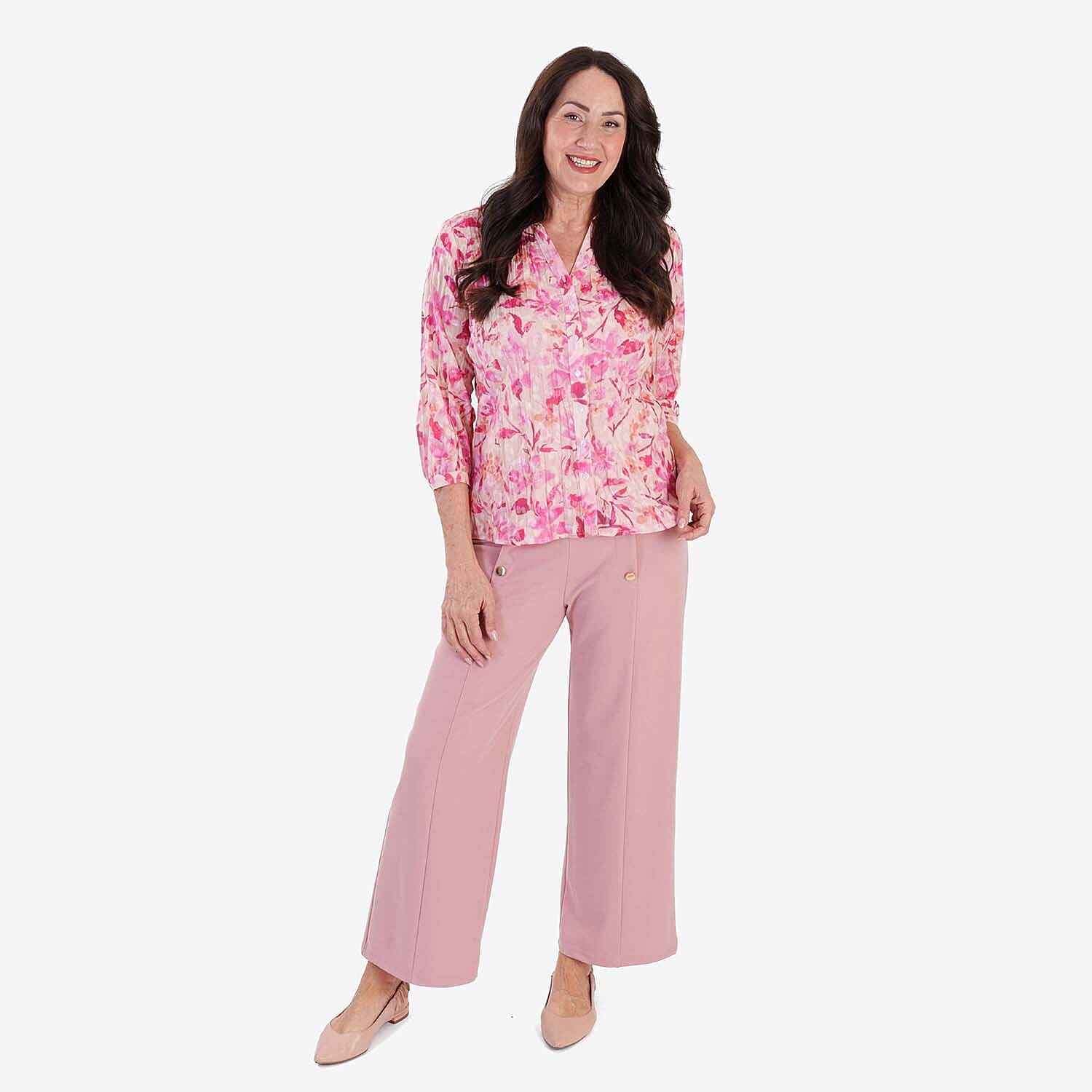 Anamor Crepe Pintuck Wideleg Trousers With Gold Button Detail 