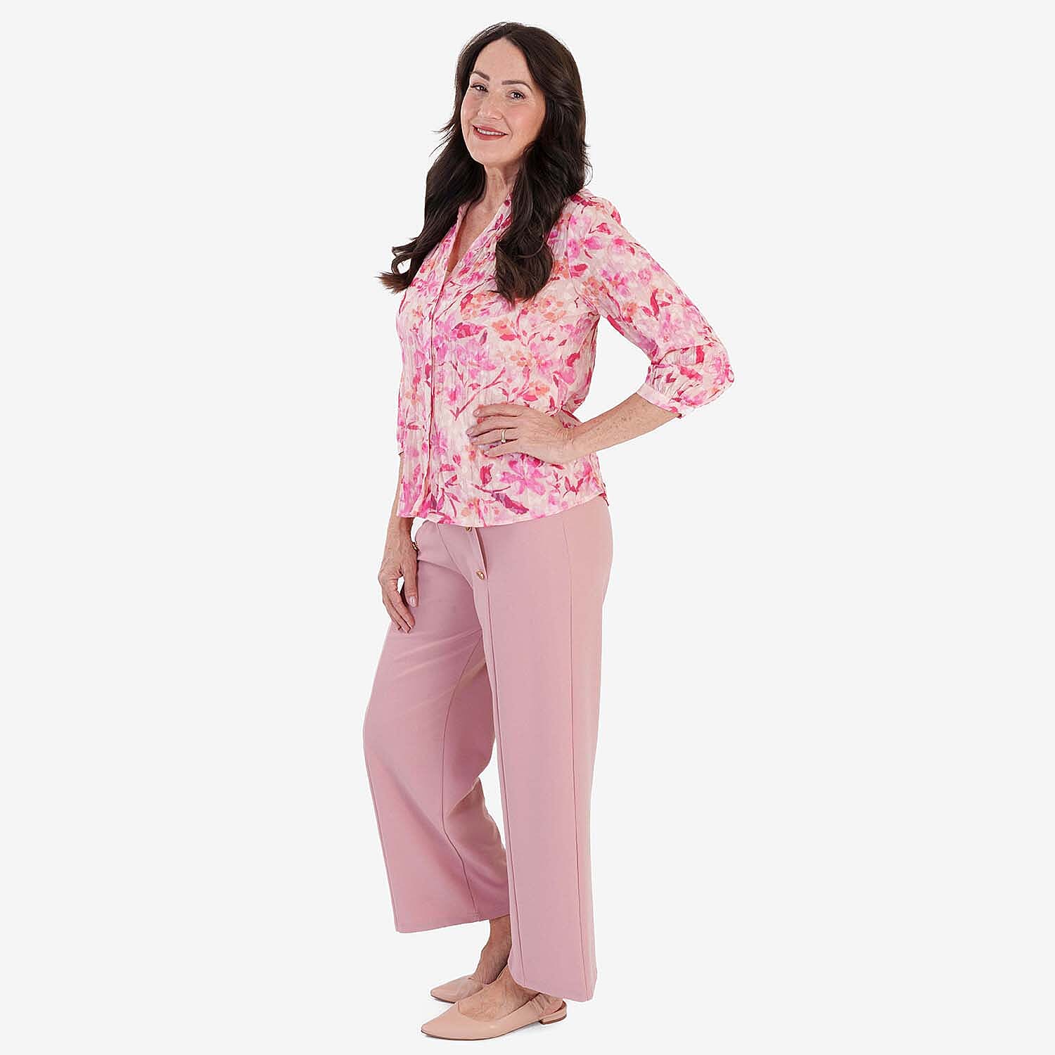Anamor Crepe Pintuck Wideleg Trousers With Gold Button Detail 