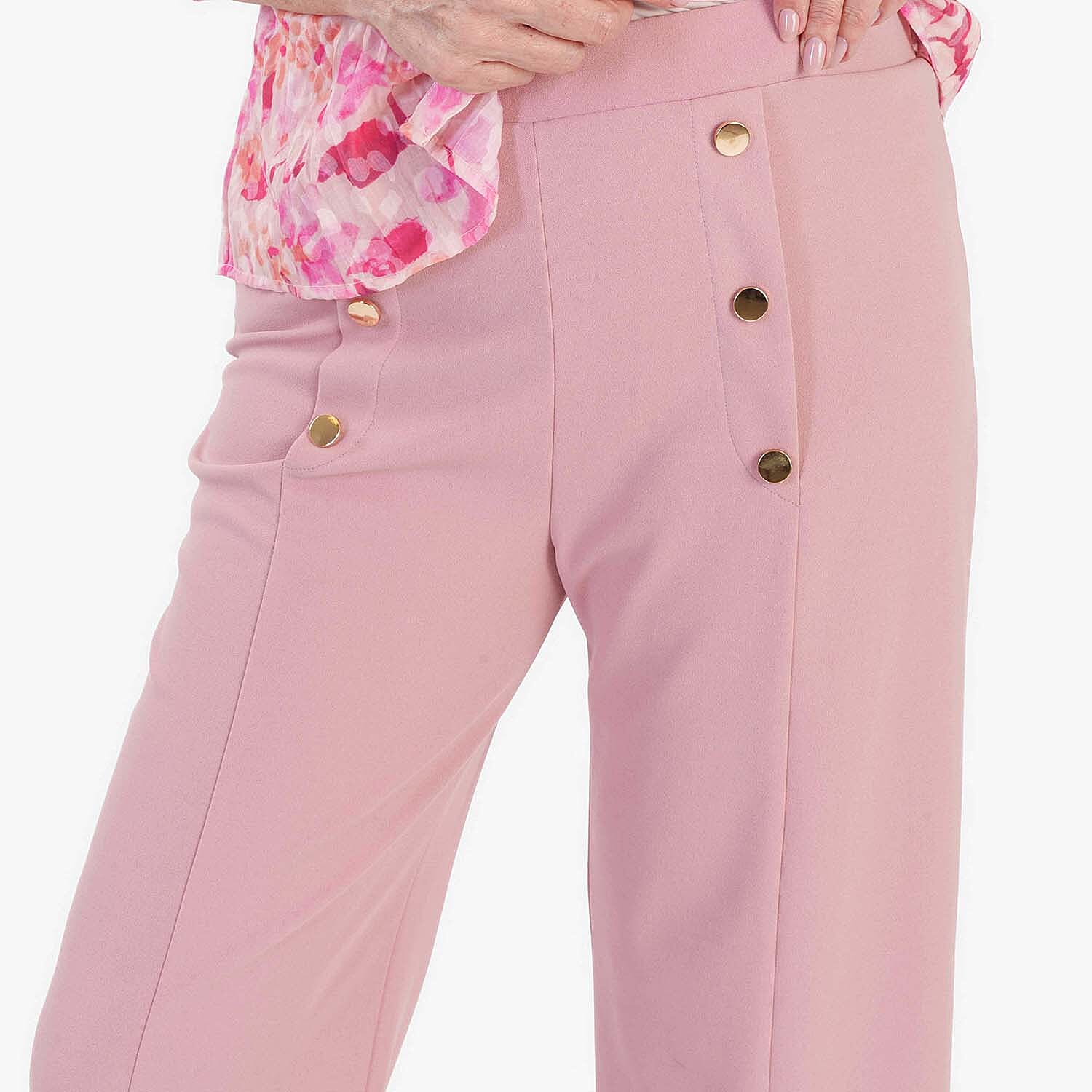 Anamor Crepe Pintuck Wideleg Trousers With Gold Button Detail 