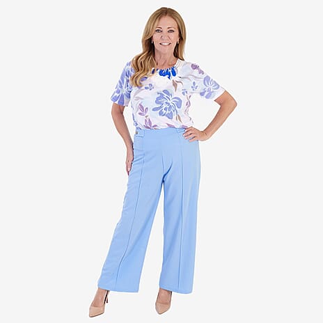 Anamor Crepe Pintuck Wideleg Trousers With Gold Button Detail (Size 14) - Pale Blue