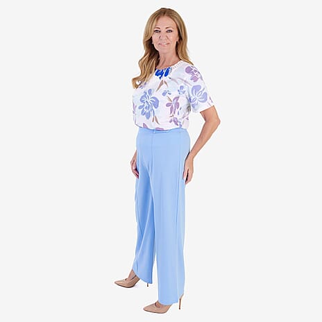 Anamor Scuba Crepe Trousers with Side Lock Gold Button Detail and 27Inch Leg (Size 14) - Lilac