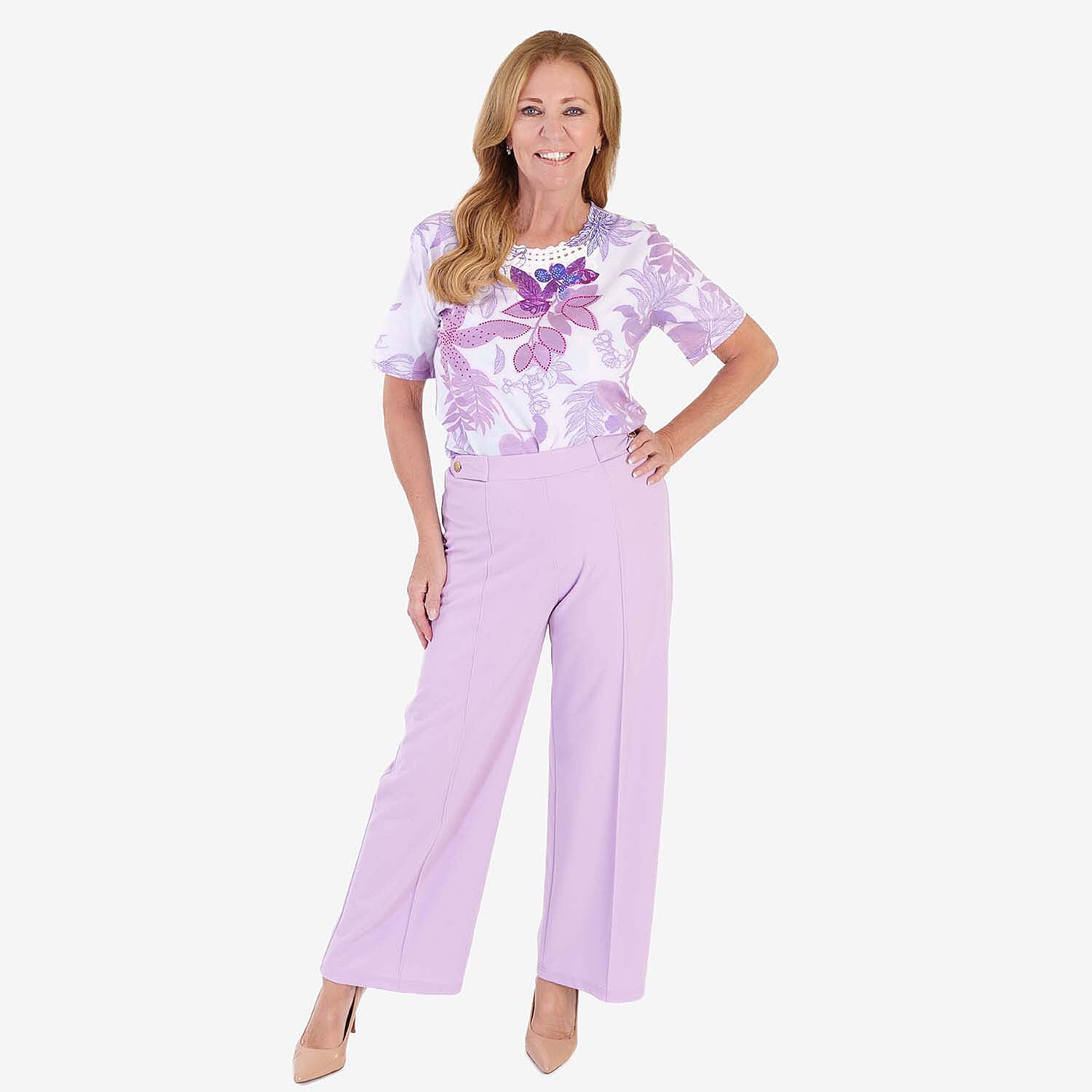 Anamor Crepe Pintuck Wideleg Trousers With Gold Button Detail 