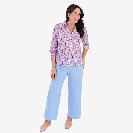 Anamor Crepe Pintuck Wideleg Trousers With Side Gold Button Detail and 27Inch Leg (Size 16) - Lavender