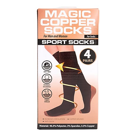 4-Pair Magic Copper Socks (Size L-XL) - White