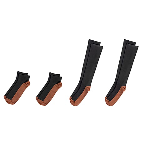 4-Pair Magic Copper Short - Long Socks (Size L-XL) - Black