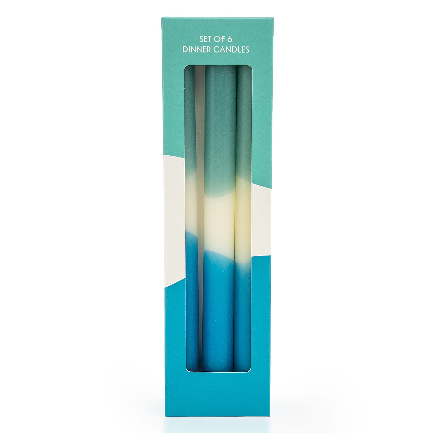 Set of 6 Two-Tone Teal Dinner Candles