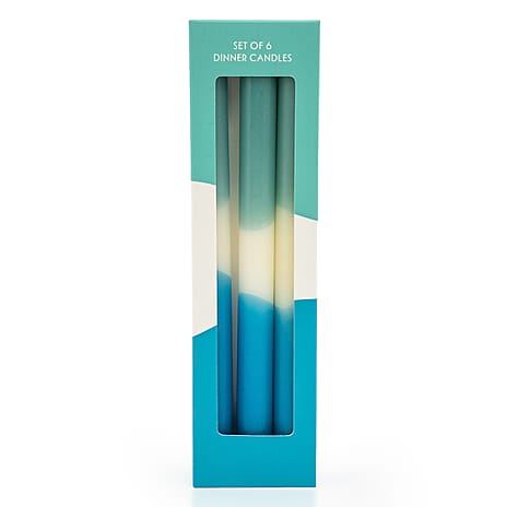 Set of 6 Two-Tone Teal Dinner Candles