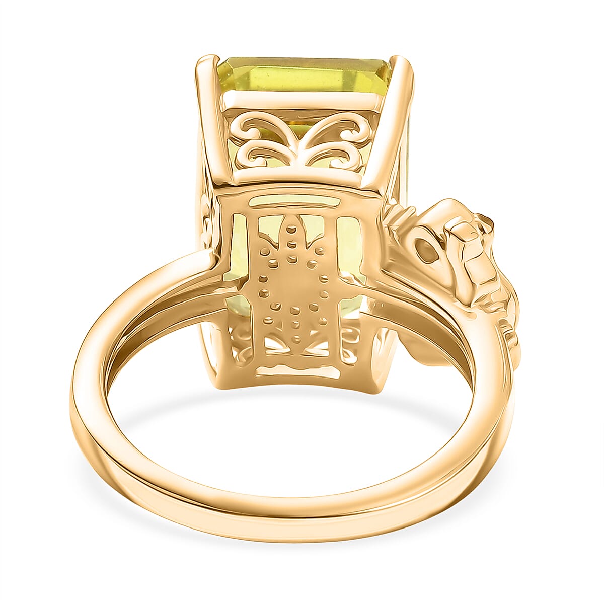 GP - Italian Garden Collection - Green Gold Quartz, Blue Sapphire & White Zircon Living Creature Ring in 18K Vermeil Yellow Gold Plated Sterling Silver 8.39 Ct.