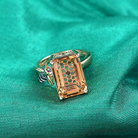 GP - Honeycomb Collection - Citrine & Blue Sapphire Living Creature Ring in 18K Vermeil Yellow Gold Plated Sterling Silver 8.19 Ct.