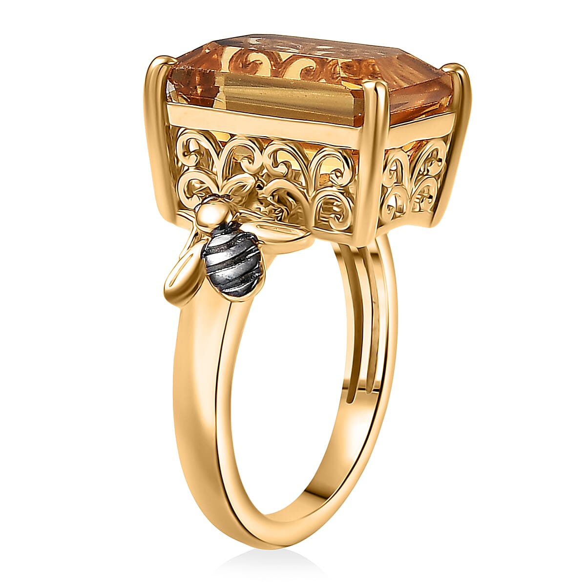 GP - Honeycomb Collection - Citrine & Blue Sapphire Living Creature Ring in 18K Vermeil Yellow Gold Plated Sterling Silver 8.19 Ct.