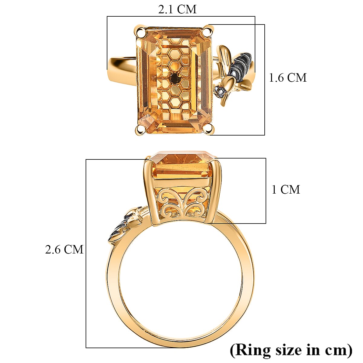 GP - Honeycomb Collection - Citrine & Blue Sapphire Living Creature Ring in 18K Vermeil Yellow Gold Plated Sterling Silver 8.19 Ct.