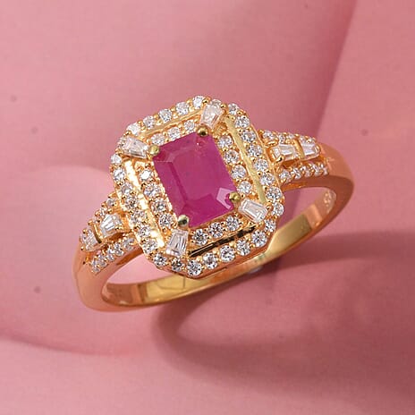 D'Joy Taveta Ruby & Moissanite Ring in 18K Vermeil Yellow Gold Plated Sterling Silver 1.85 Ct.