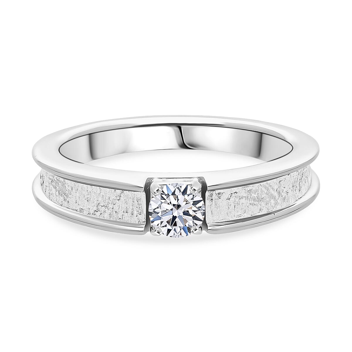 LUXURIANT Lab Grown Diamond Solitaire Ring in Rhodium Overlay Sterling Silver (SI-GH)