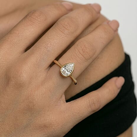 Luxuriant Lab Grown Diamond (SI-GH) Pear Cut Ring in 18K Vermeil Yellow Gold Plated Sterling Silver 1.00 Ct