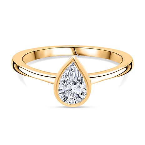 DOORBUSTER DEAL - Luxuriant Lab Grown Diamond (SI-GH) Pear Ring in 18K Yellow Gold Vermeil Sterling Silver 1.02 Ct