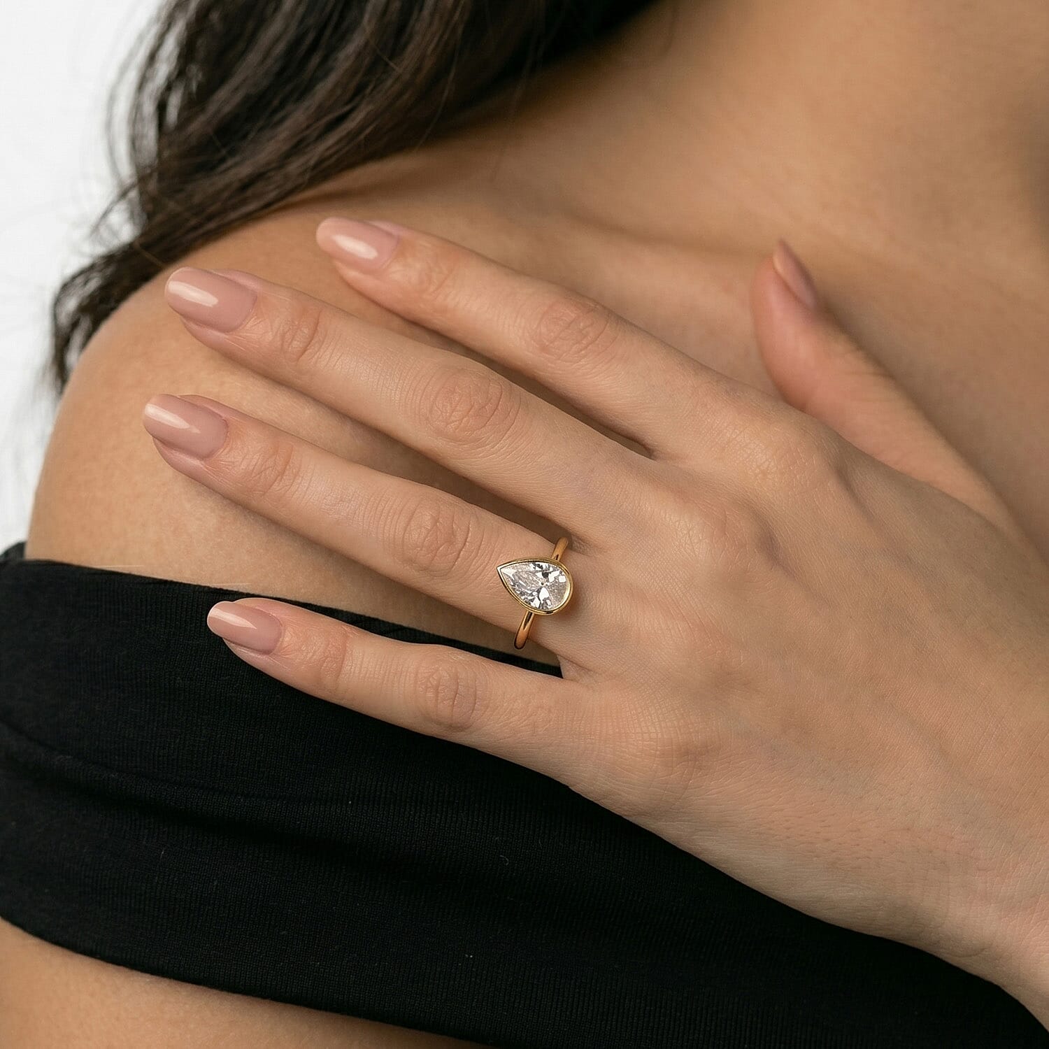 Luxuriant Lab Grown Diamond (SI-GH) Pear Ring in 18K Yellow Gold Vermeil Sterling Silver 1.00 Ct