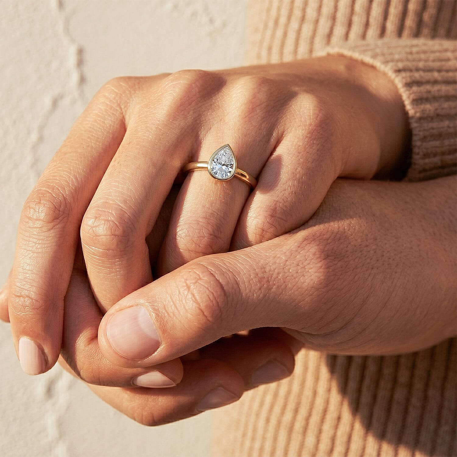 Luxuriant Lab Grown Diamond (SI-GH) Pear Ring in 18K Yellow Gold Vermeil Sterling Silver 1.00 Ct