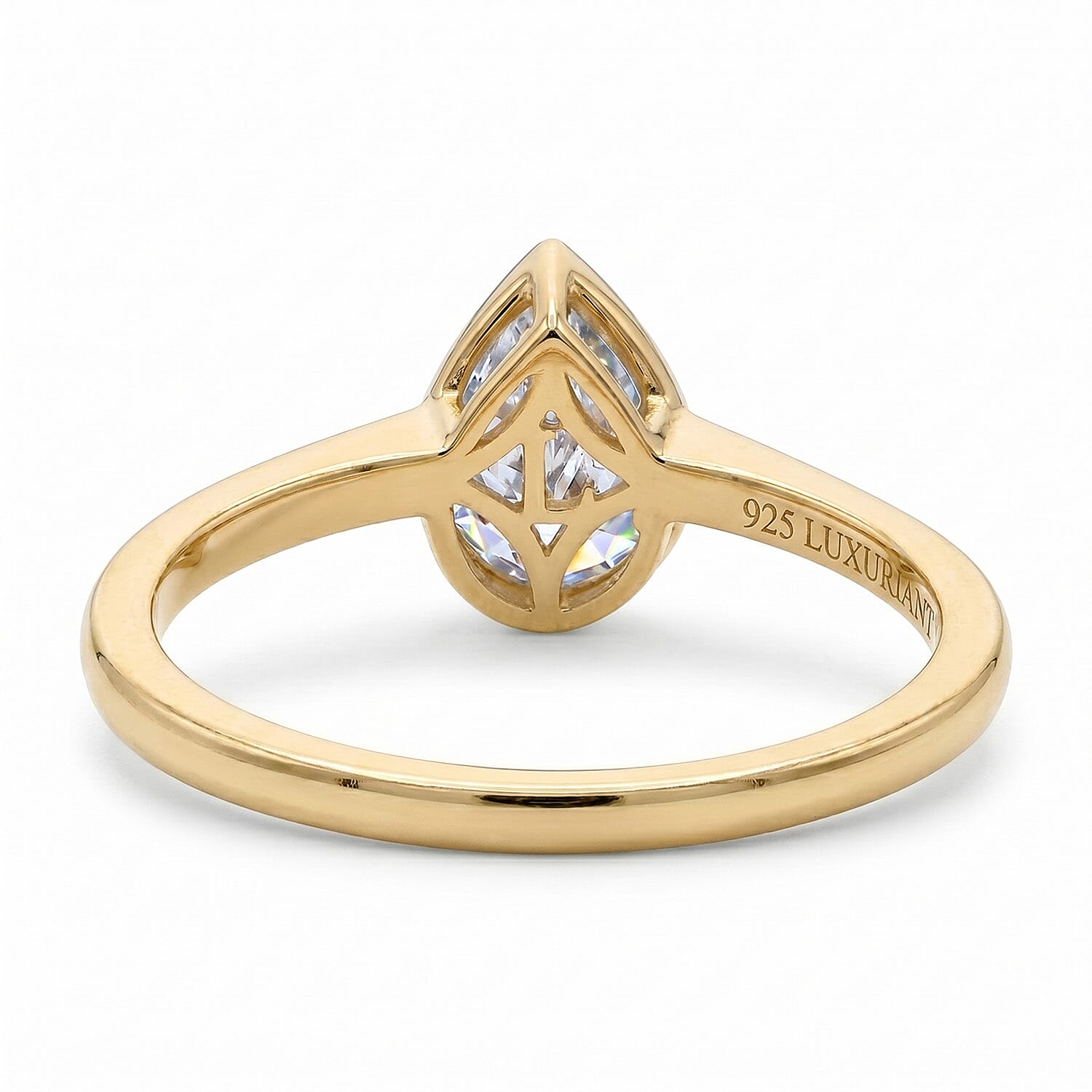 Luxuriant Lab Grown Diamond (SI-GH) Pear Ring in 18K Yellow Gold Vermeil Sterling Silver 1.00 Ct
